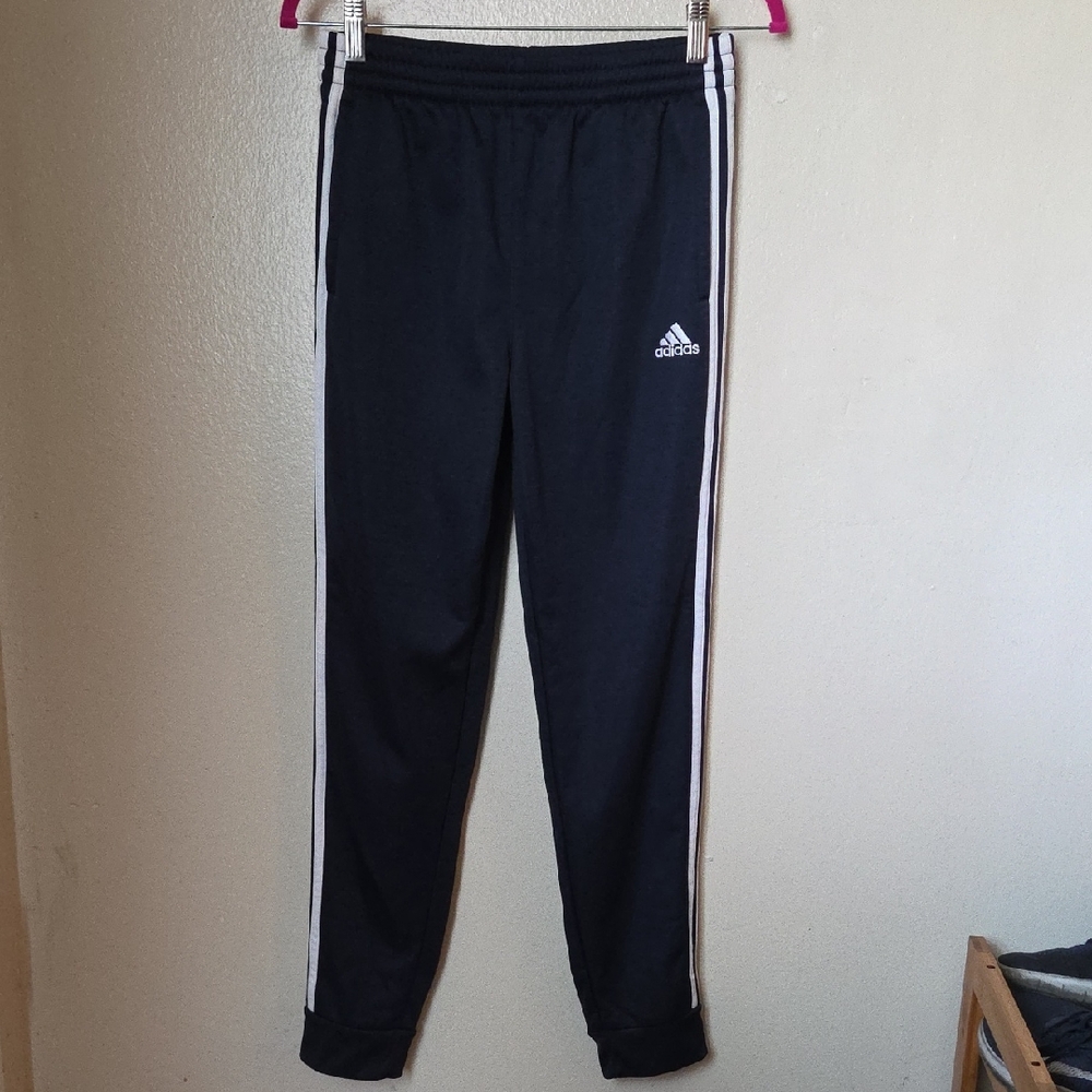 Adidas Kids Black Joggers with White Stripes